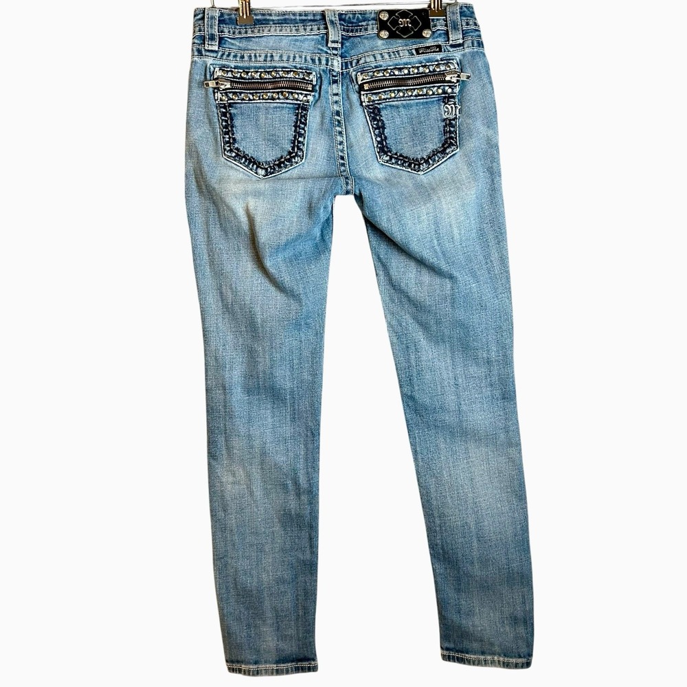 Miss Me Embellished Skinny Jeans Womens 29x29 Blue Studded Zip Pocket Denim